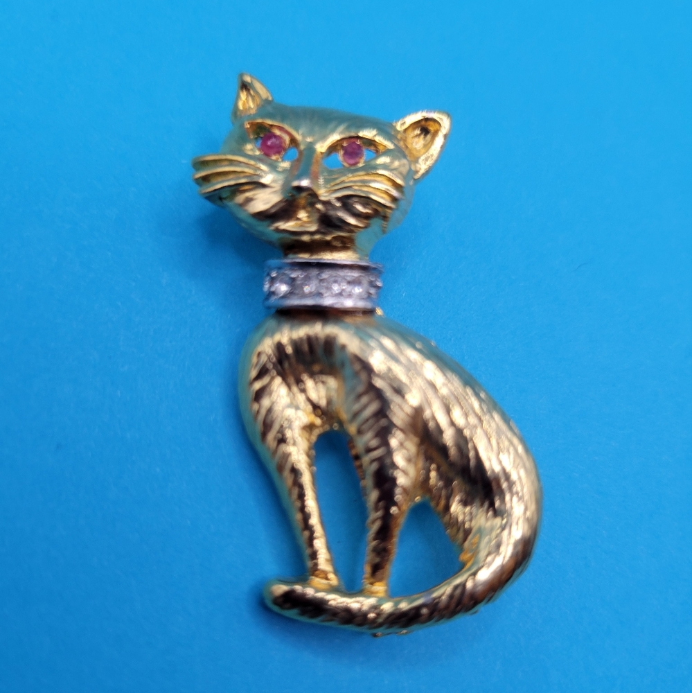 Mid Century Blinged Cat Brooch Pin